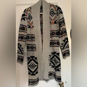 Southwestern Boho Open Front Long Cardigan Sweater Medium